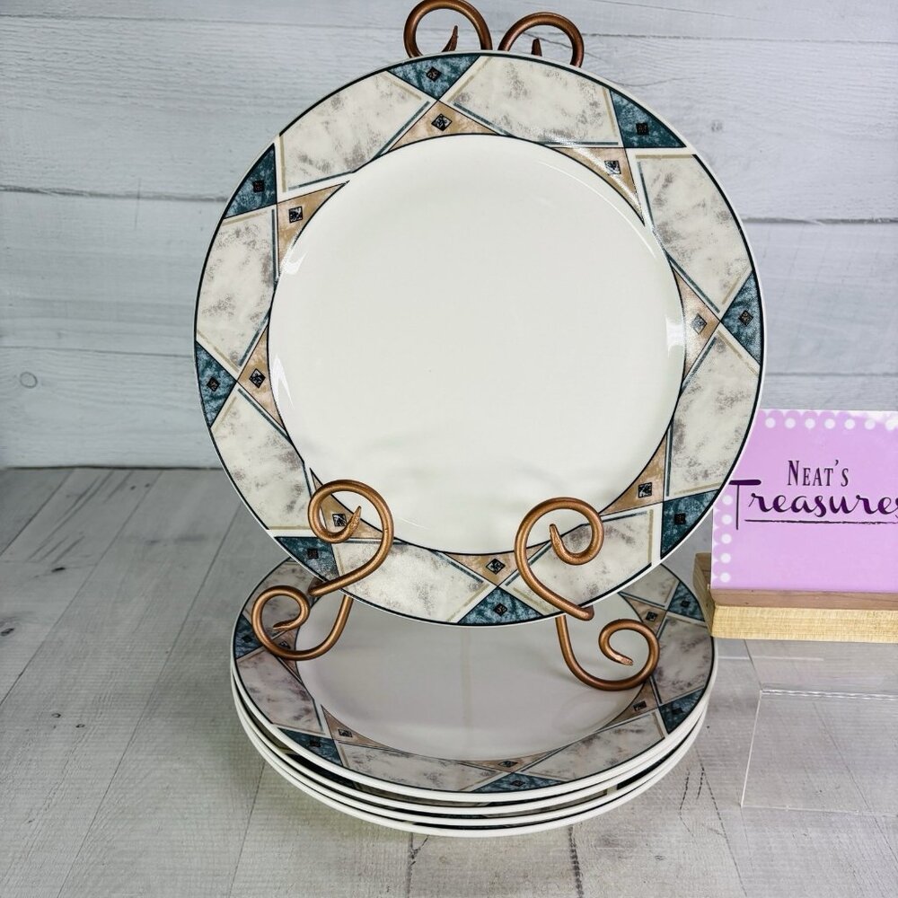 Majesticware TERRAZO Casual Setting Gray Brown Blue Stoneware Dinner Plate Set 5